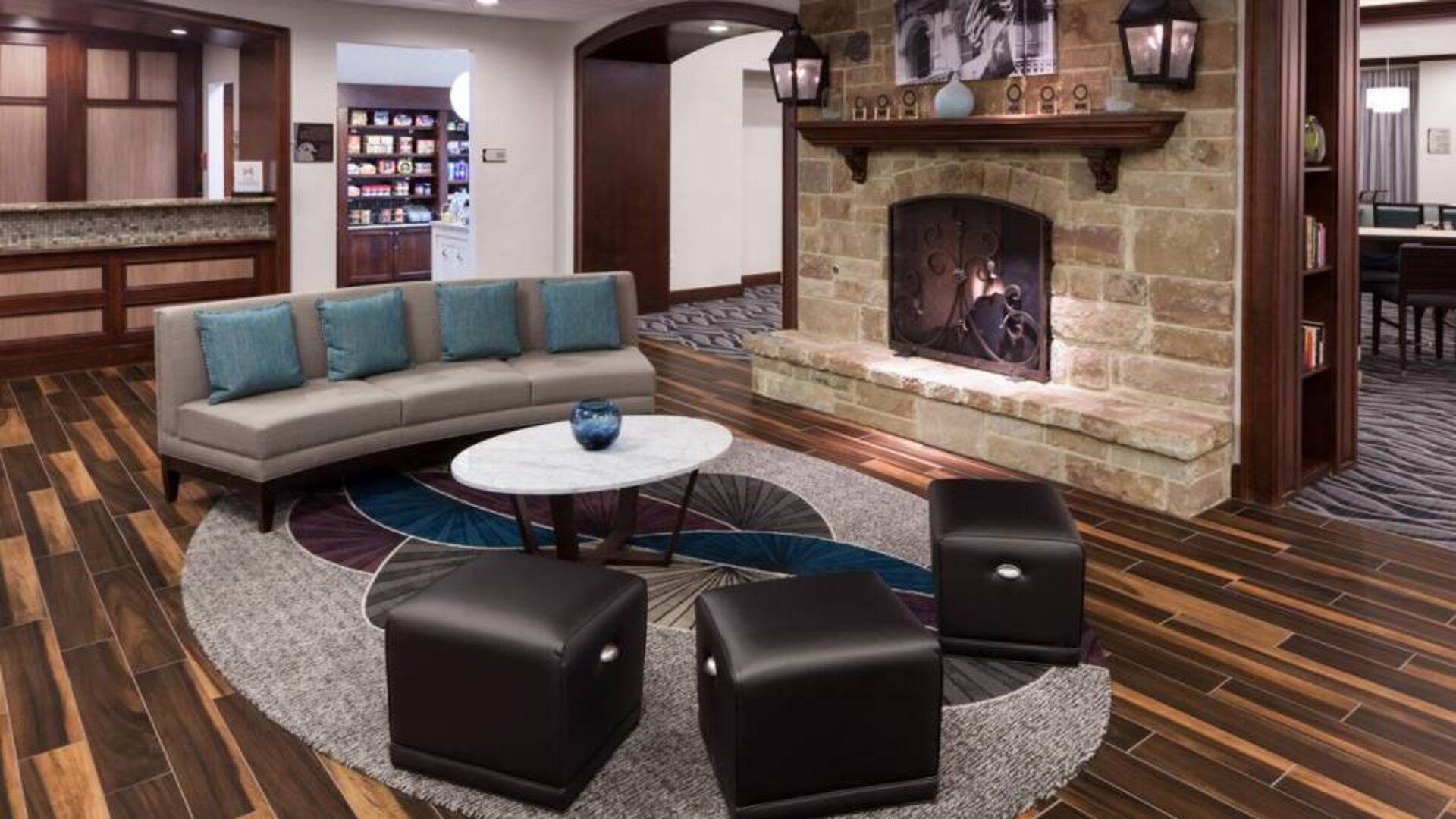 Lobby and coworking lounge at Homewood Suites By Hilton Denton.