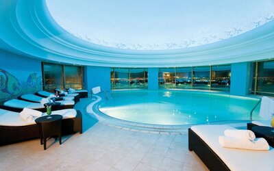 Stunning indoor pool at Millennium Hotel Doha.