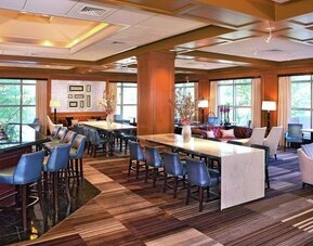 Bar, lounge, and coworking space at Hilton Short Hills.