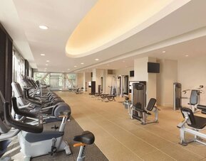 Equipped fitness center at Hilton Boston Logan Airport.