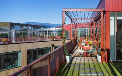 Rooftop terrace perfect for coworking at Zoku Copenhagen.