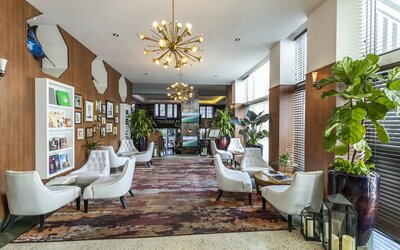 Lounge and coworking space at Hotel Croydon.