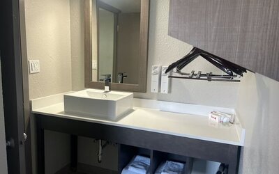 Private guest bathroom at Red Roof Plus Bourbonnais.