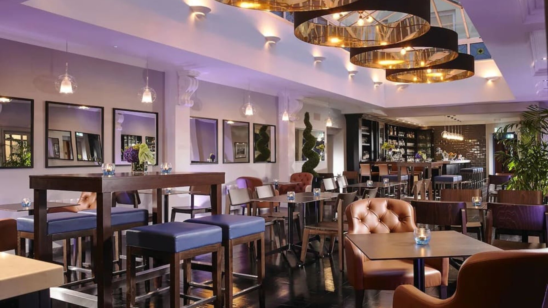 Coworking space, dining, and bar area at Temple Bar Hotel.