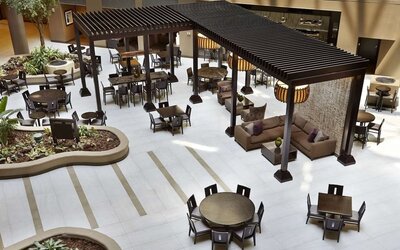 Dining area perfect for coworking at Embassy Suites By Hilton, Crystal City National Airport.