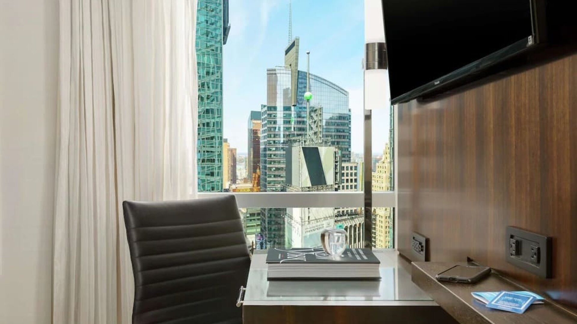 Day use room's workspace at Hilton Garden Inn New York/Times Square Central.