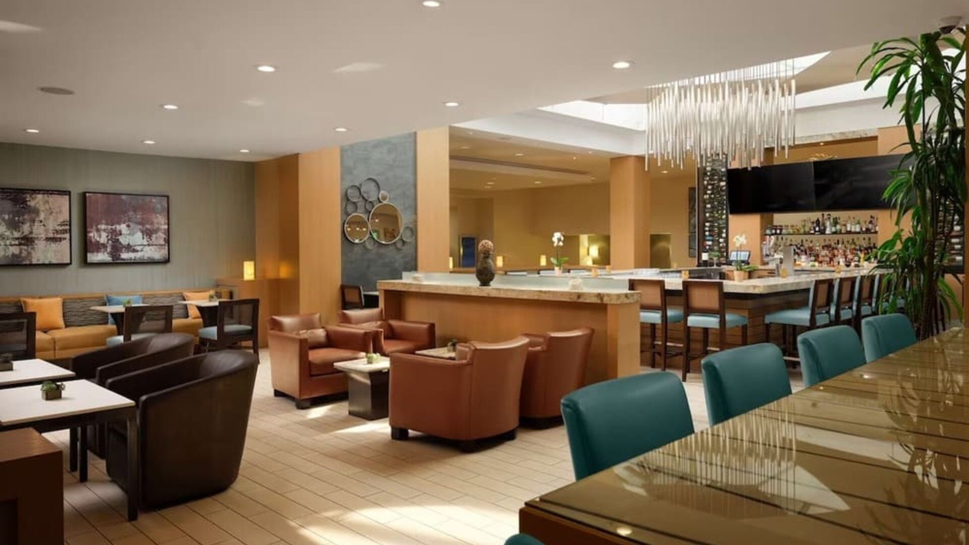 Lounge and coworking spaces at Sonesta Redondo Beach & Marina.