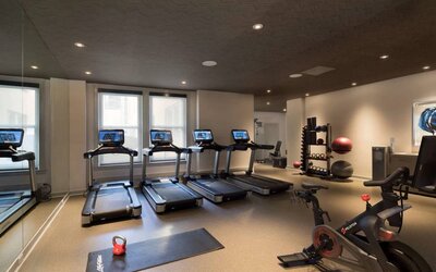 The Clift Royal Sonesta’s fitness center has numerous exercise machines and free weights, including kettlebells.