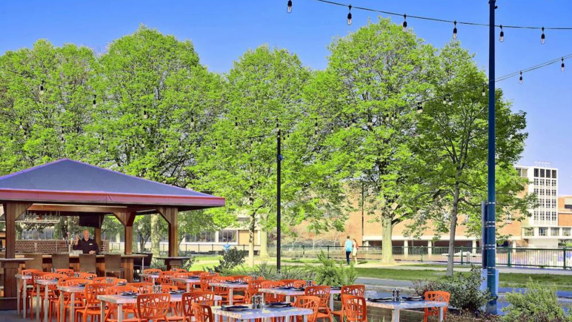 The hotel’s ArtBar serves up outdoor dining, with table and bar stool seating, and innovative cuisine and cocktails on the menu.