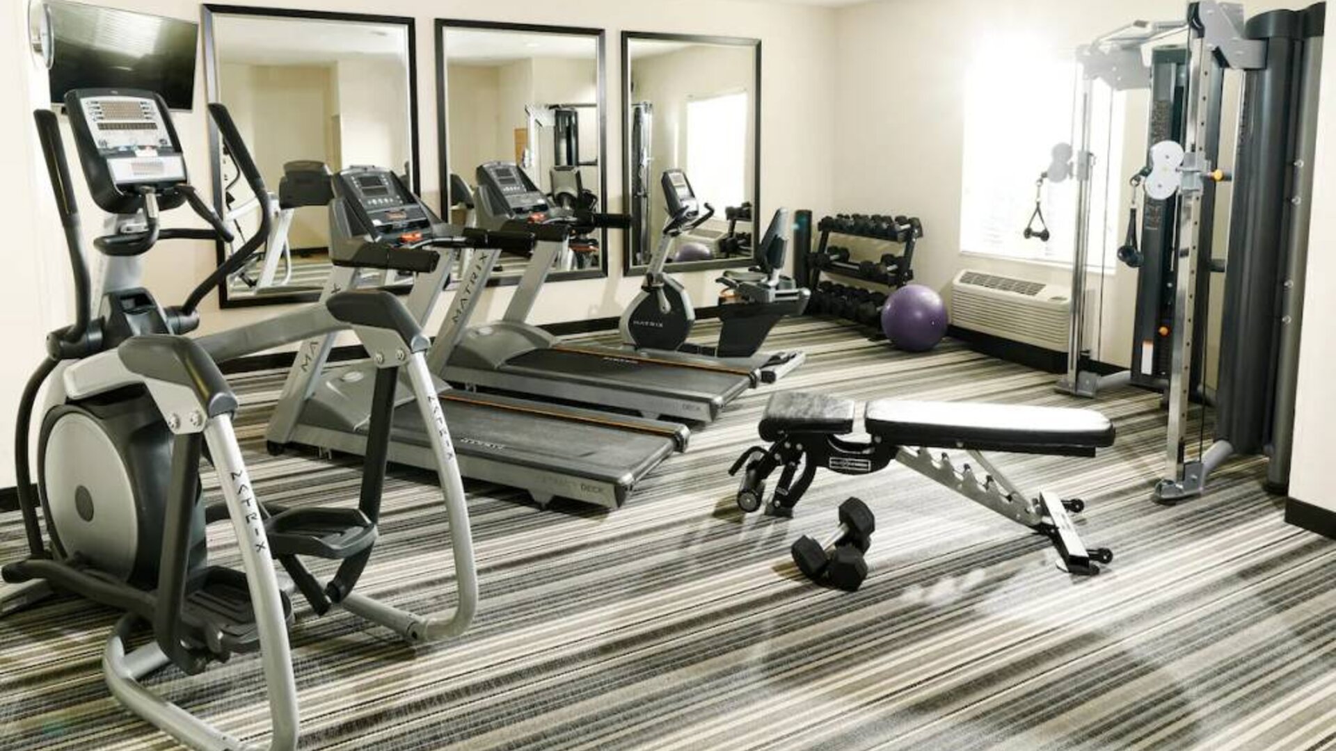 Sonesta Simply Suites Detroit Ann Arbor’s fitness center comes with free weights and a bench, plus various exercise machines.