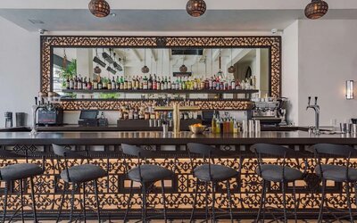Bar and coworking space at Hotel Figueroa.