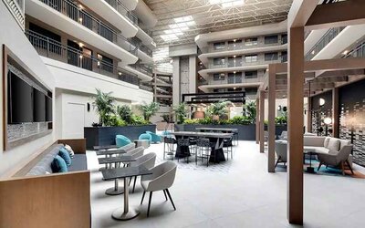 Coworking and lobby area at Embassy Suites By Hilton San Rafael Marin County.
