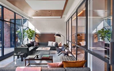 Lounge and coworking space at Arlo SoHo.