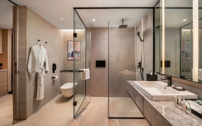 Guest bathroom with shower at Capri By Fraser Bukit Bintang.