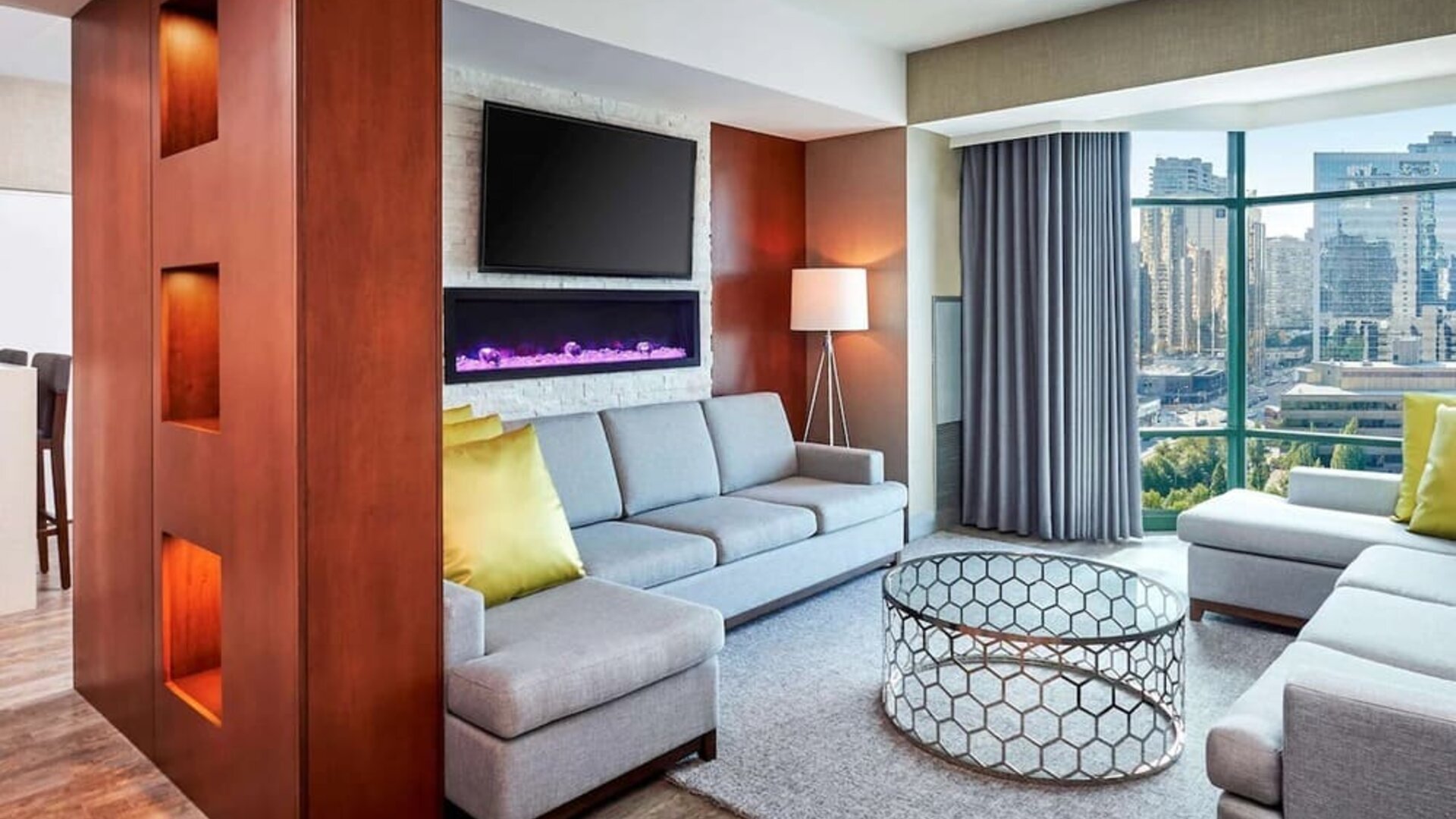 Lounge and coworking space at Novotel Toronto North York.