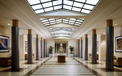 Spacious lobby at Sonesta Redondo Beach & Marina.