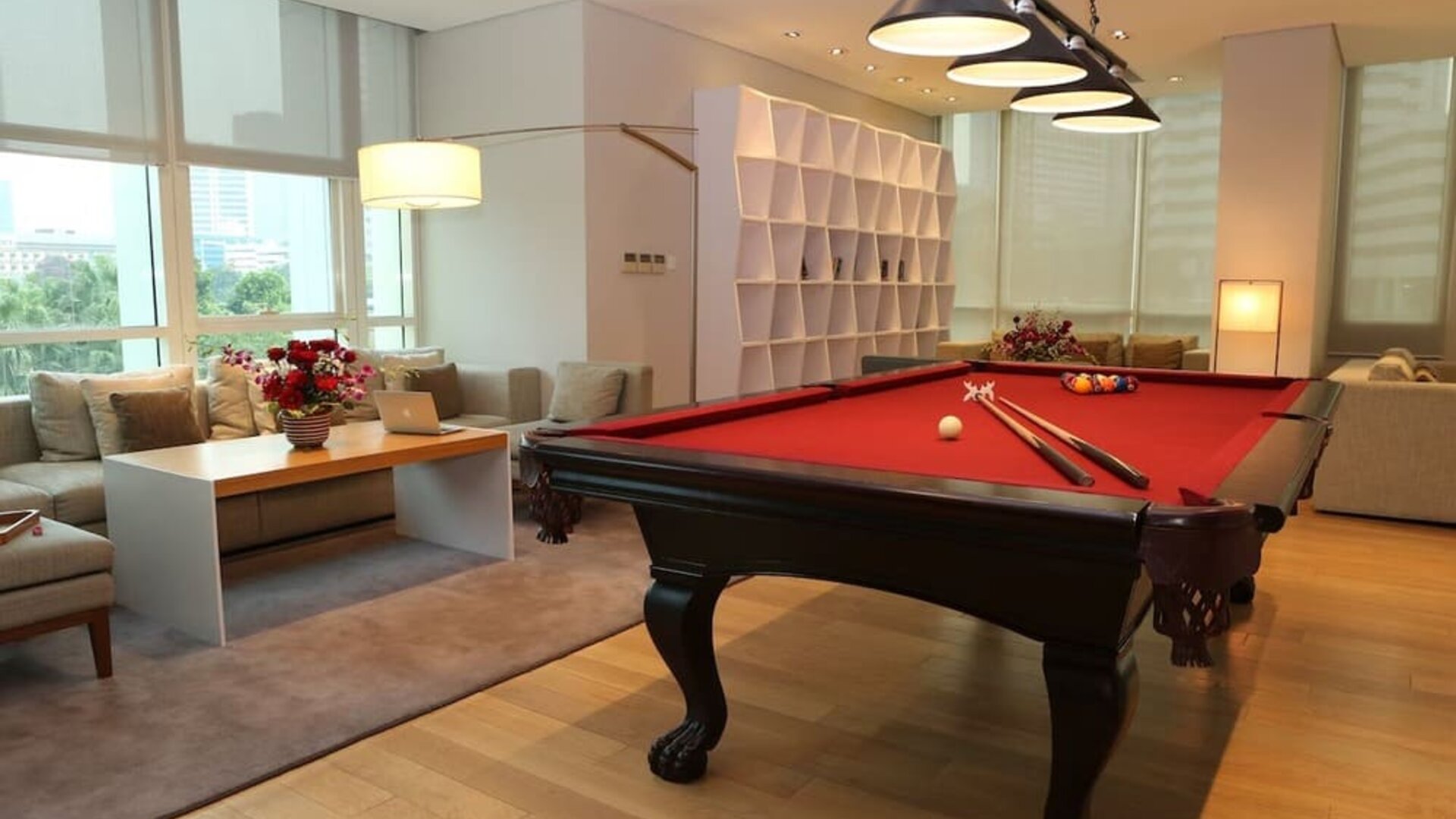 Pool table and game room at Fraser Residence Sudirman Jakarta.