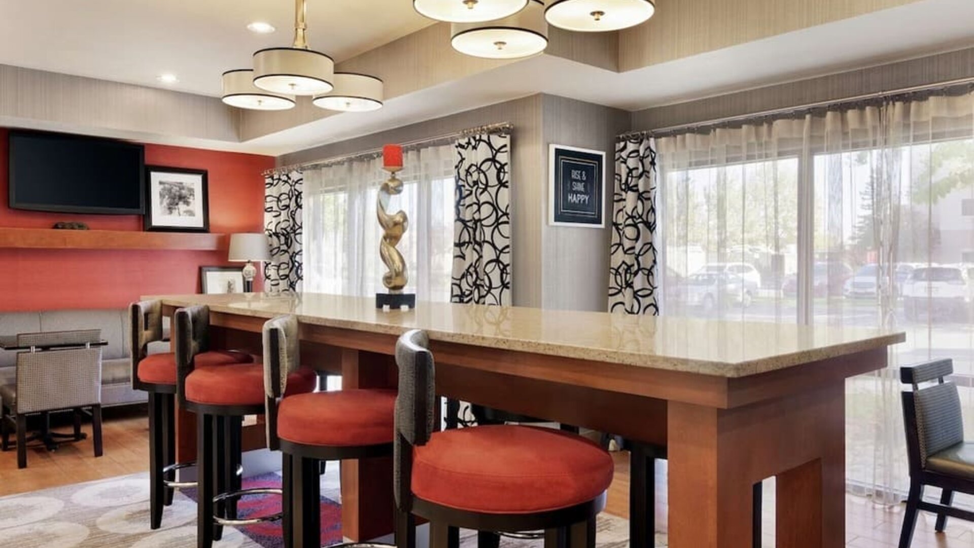 Bar and coworking space at Hampton Inn Tracy.