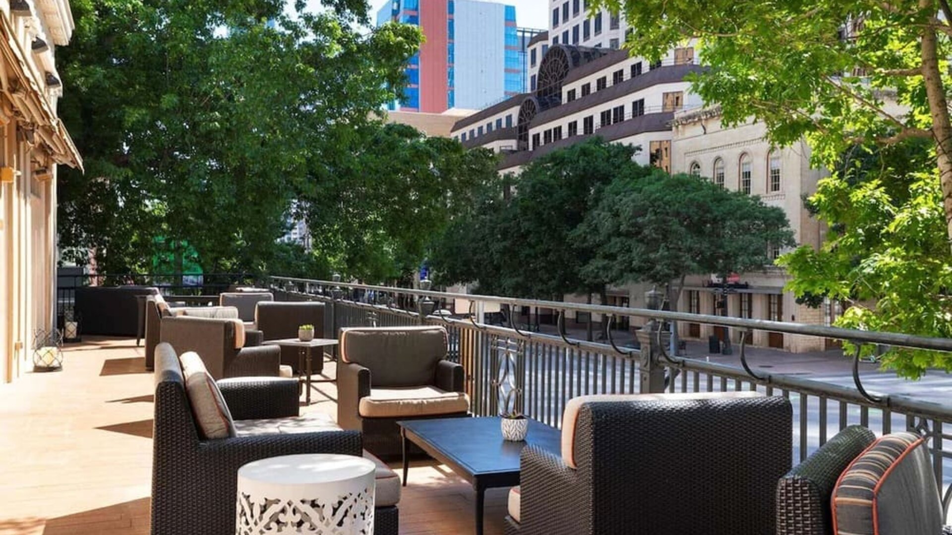 Outdoor terrace at The Stephen F Austin Royal Sonesta Hotel.