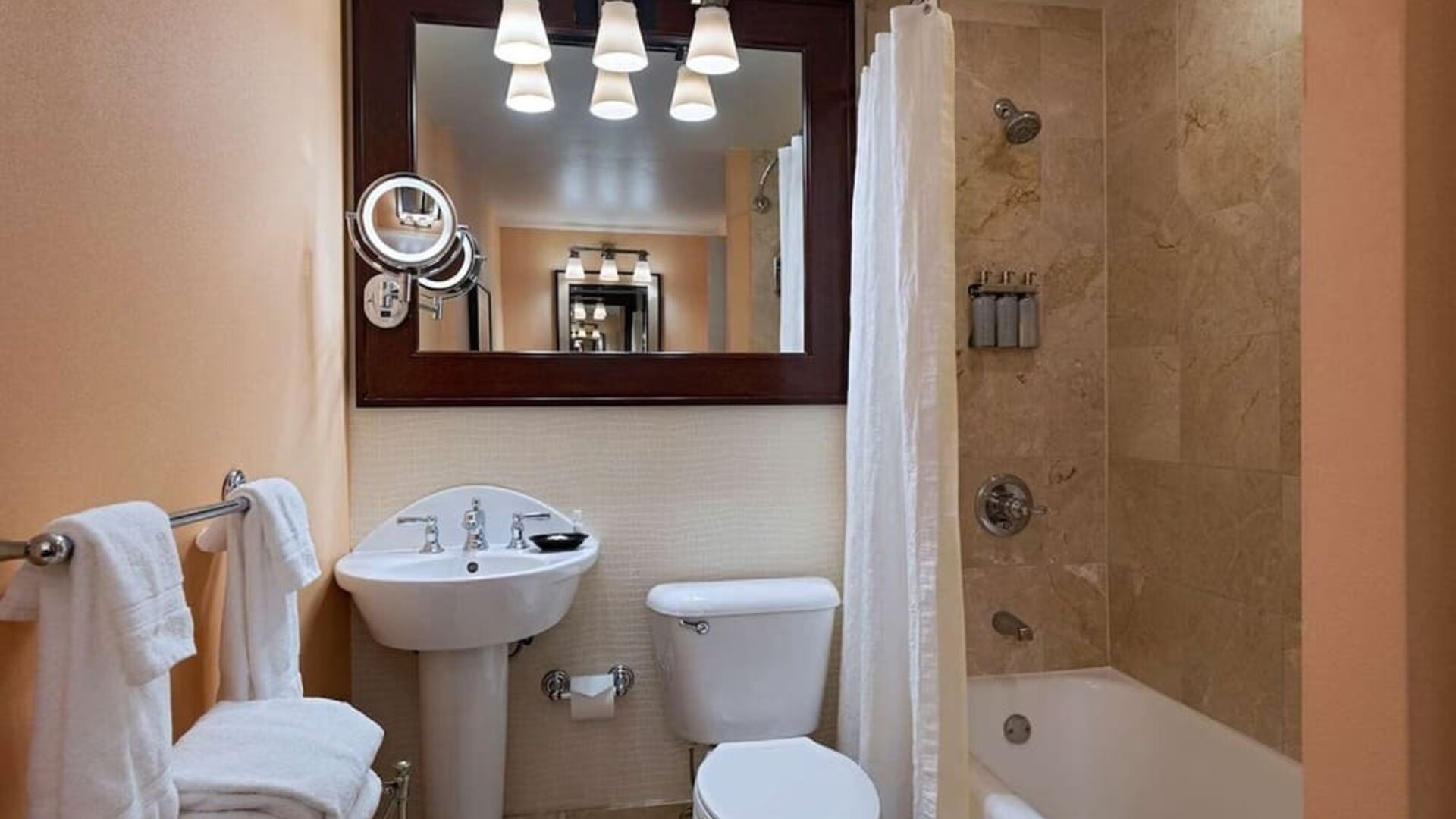 Guest bathroom at The Stephen F Austin Royal Sonesta Hotel.