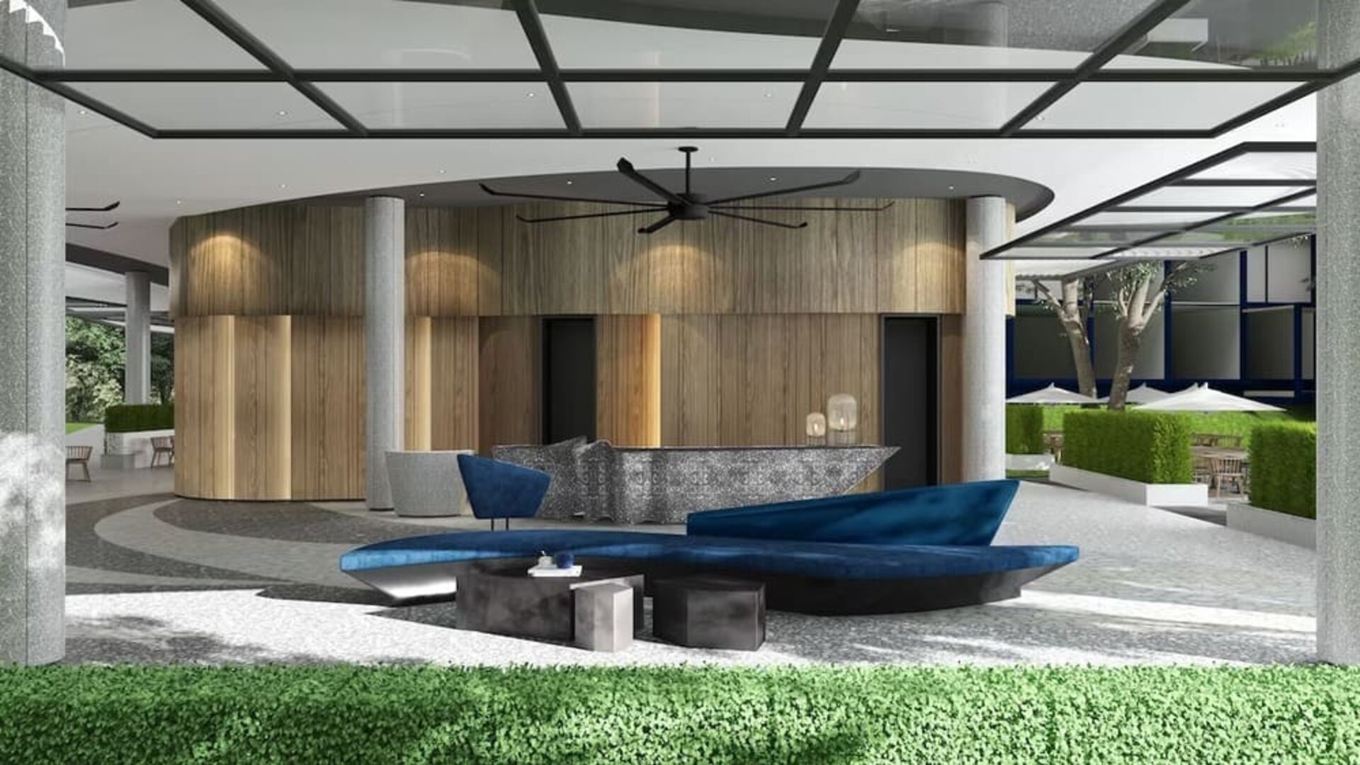 Outdoor lounge and lobby at Modena By Fraser Buriram.