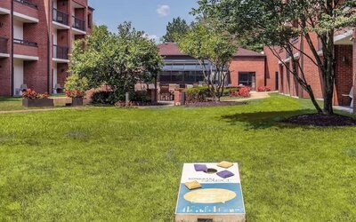 Outdoor garden and yoga space at Sonesta Select Boston Foxborough Mansfield.