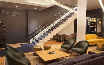 Lobby and lounge at The Tillary Hotel.