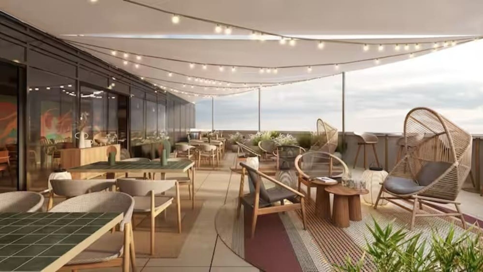 Romantic rooftop bar at Hilton Garden Inn Debrecen City Centre.