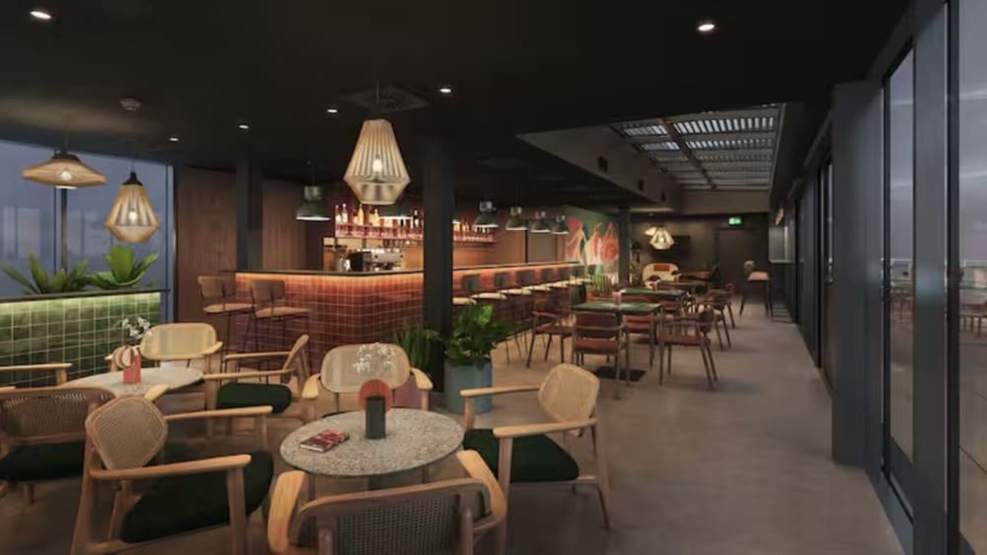 Bar and lounge area at Hilton Garden Inn Debrecen City Centre.