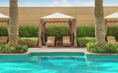 Pool cabanas at Hilton Dubai Al Habtoor City.