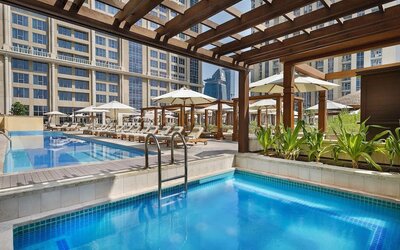 Three outdoor pools at Hilton Dubai Al Habtoor City.