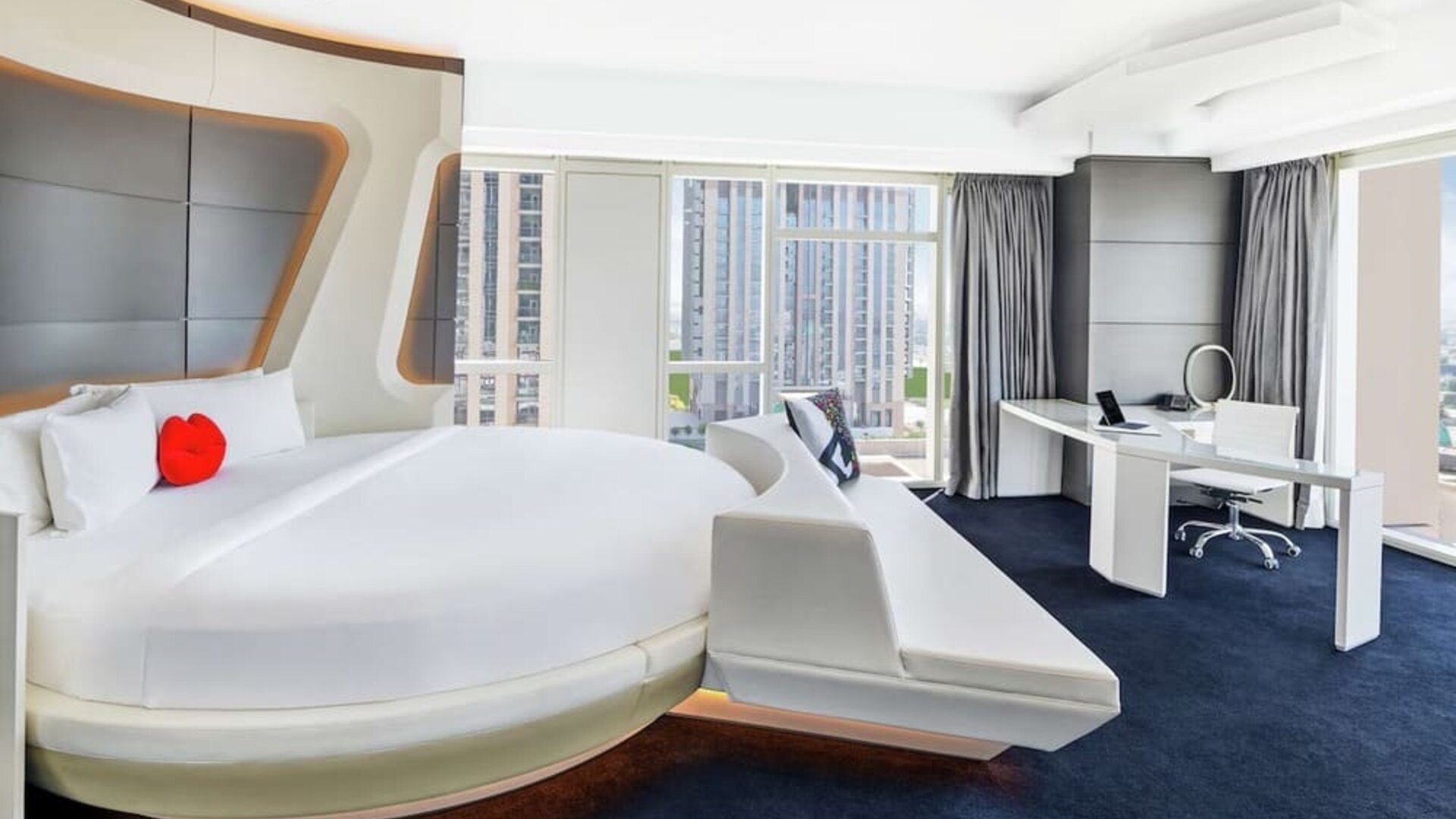 Day room with round bed at V Hotel Dubai.