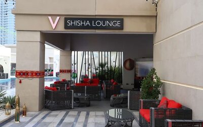 Street-side hotel lounge and restaurant at V Hotel Dubai.