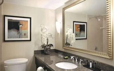 Guest bathroom at Embassy Suites By Hilton Denver Tech Center.