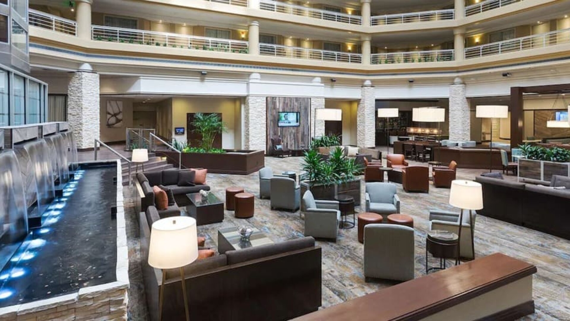 Lobby and lounge at Embassy Suites By Hilton Denver Tech Center.