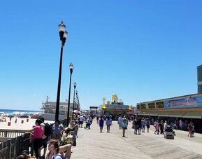 Beach promenade nearby at Bay Breeze Motel.