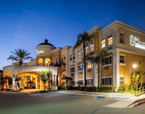 Hotel exterior at night at Hotel Marguerite.
