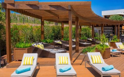 Pool loungers and day beds at Le Méridien Bodrum Beach Resort.