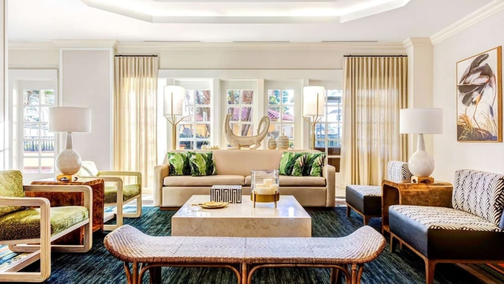 Lobby and lounge at Embassy Suites By Hilton Deerfield Beach Resort & Spa.