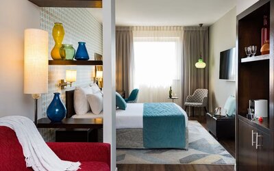 Spacious king room at Prima Royale Hotel.