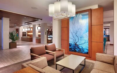 Hotel lobby at Hyatt Place Waikiki Beach.