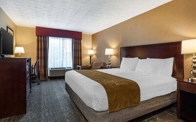 Bright guest room featuring natural light, king bed, workspace, and modern amenities at Best Western Braintree.