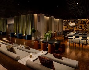 Expansive social lounge featuring contemporary seating, a stylish bar, and versatile gathering spaces designed for connection and comfort at Row NYC.