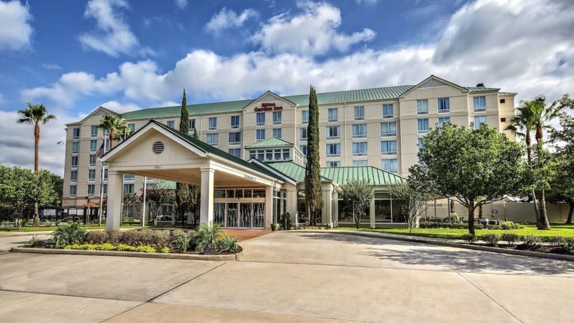 Hotel exterior at Hilton Garden Inn IAH Houston.