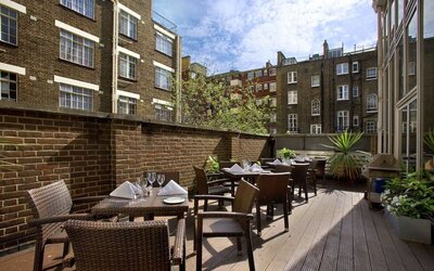 Outdoor patio at Hilton London Euston.