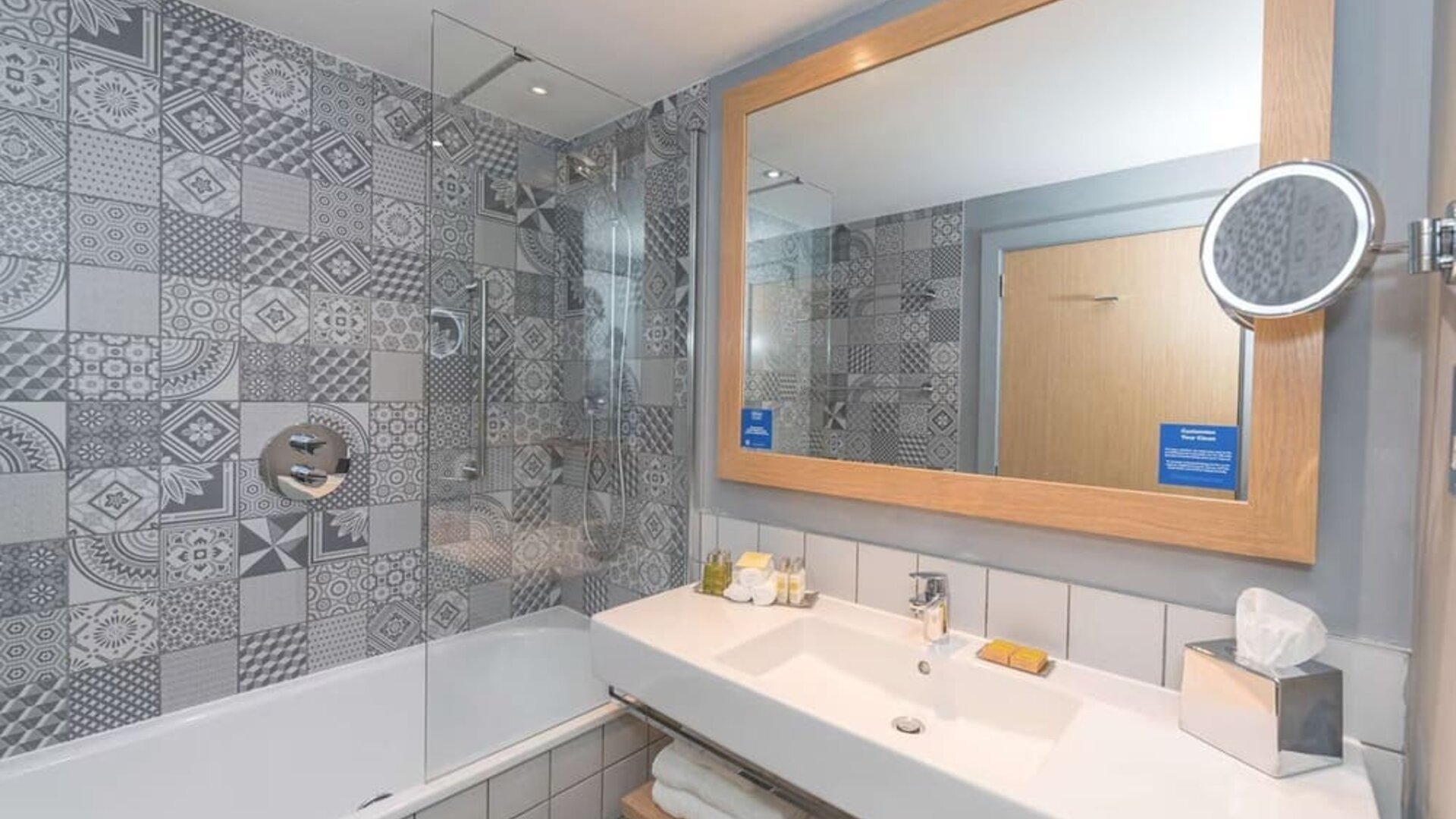 Guest bathroom with shower at Hilton Bournemouth.  