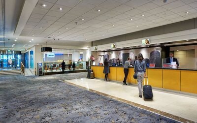 Reception area at Hilton London Kensington.
