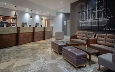 Lobby and coworking lounge at DoubleTree By Hilton Bristol City Centre.  