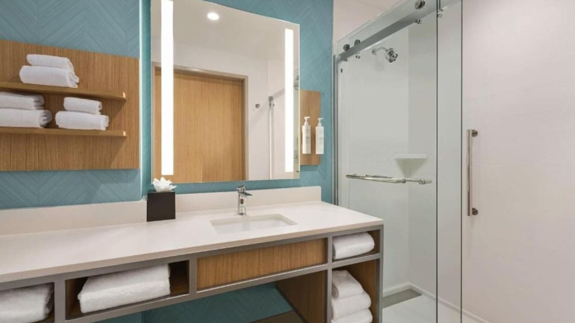 Guest bathroom at Hilton Garden Inn Nashville West End Avenue.