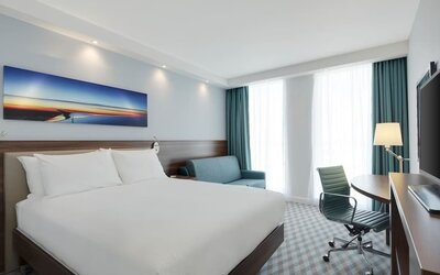 Day use room with work station at Hampton By Hilton London Stansted Airport.